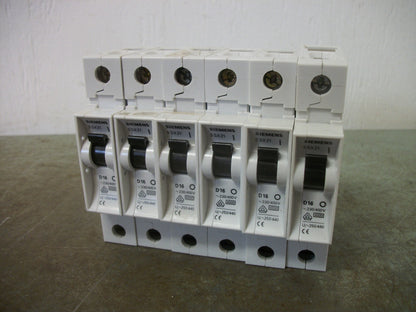 SIEMENS LOT OF 6 MINI CIRCUIT BREAKERS 5SX21D16 16AMP 230/400VOLT 1POLE