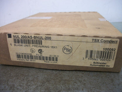 SQUARE D TSX COMPACT PREWIRING 16X1 BLANK UNIT NUL 200/AS-BNUL-200 NIB