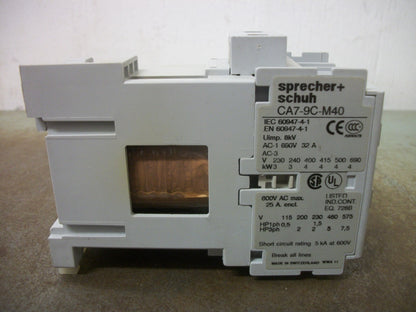 SPRECHER+SCHUH CONTACTOR CA7-9C-M40 25AMP 24VCOIL 3PH 600V 7.5HP