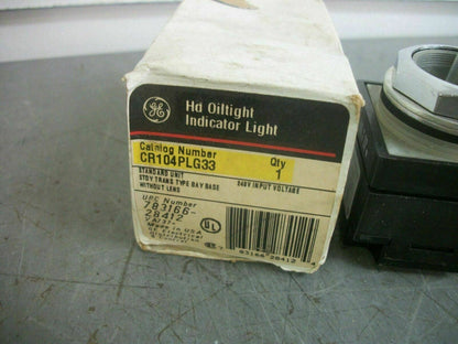 GE OILTIGHT NO LENS INDICATOR LIGHT CR104PLG33 240VOLT NIB