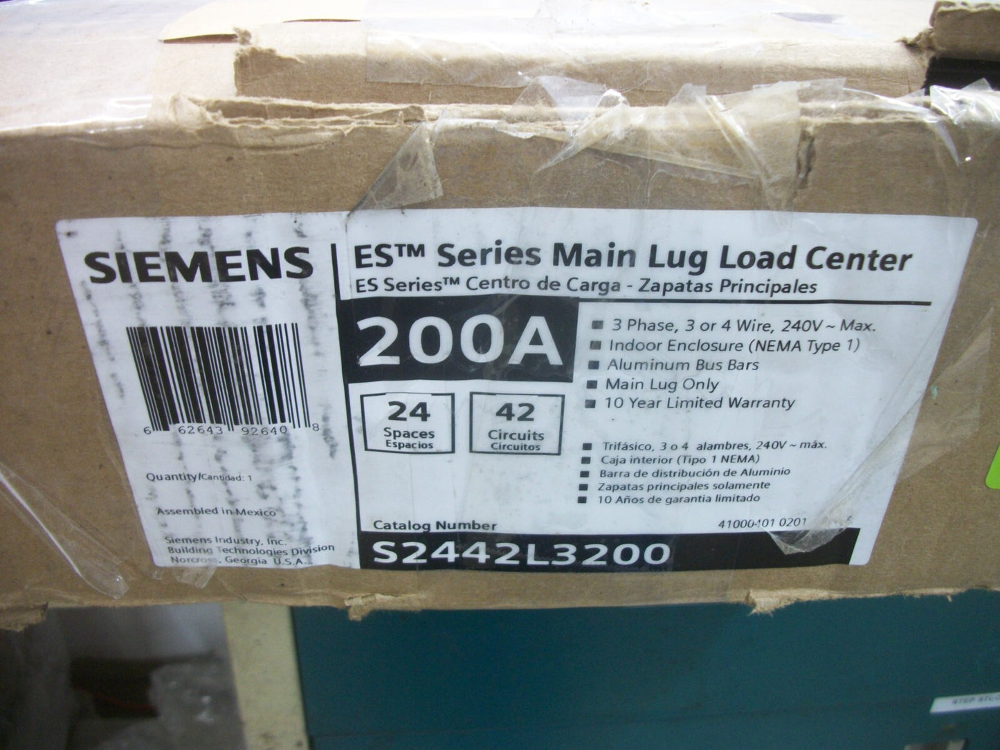 SIEMENS ES SERIES LOAD CENTER PANELBOARD S2442L3200 200AMP 240VOLT 3PH 3-4W NIB