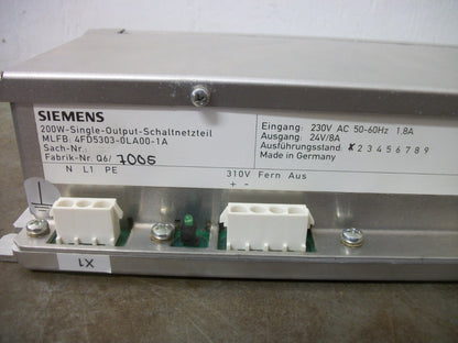 SIEMENS 200WATT SINGLE OUTPUT POWER SUPPLY 4FD5303-0LA00-1A 24VDC 8AMP