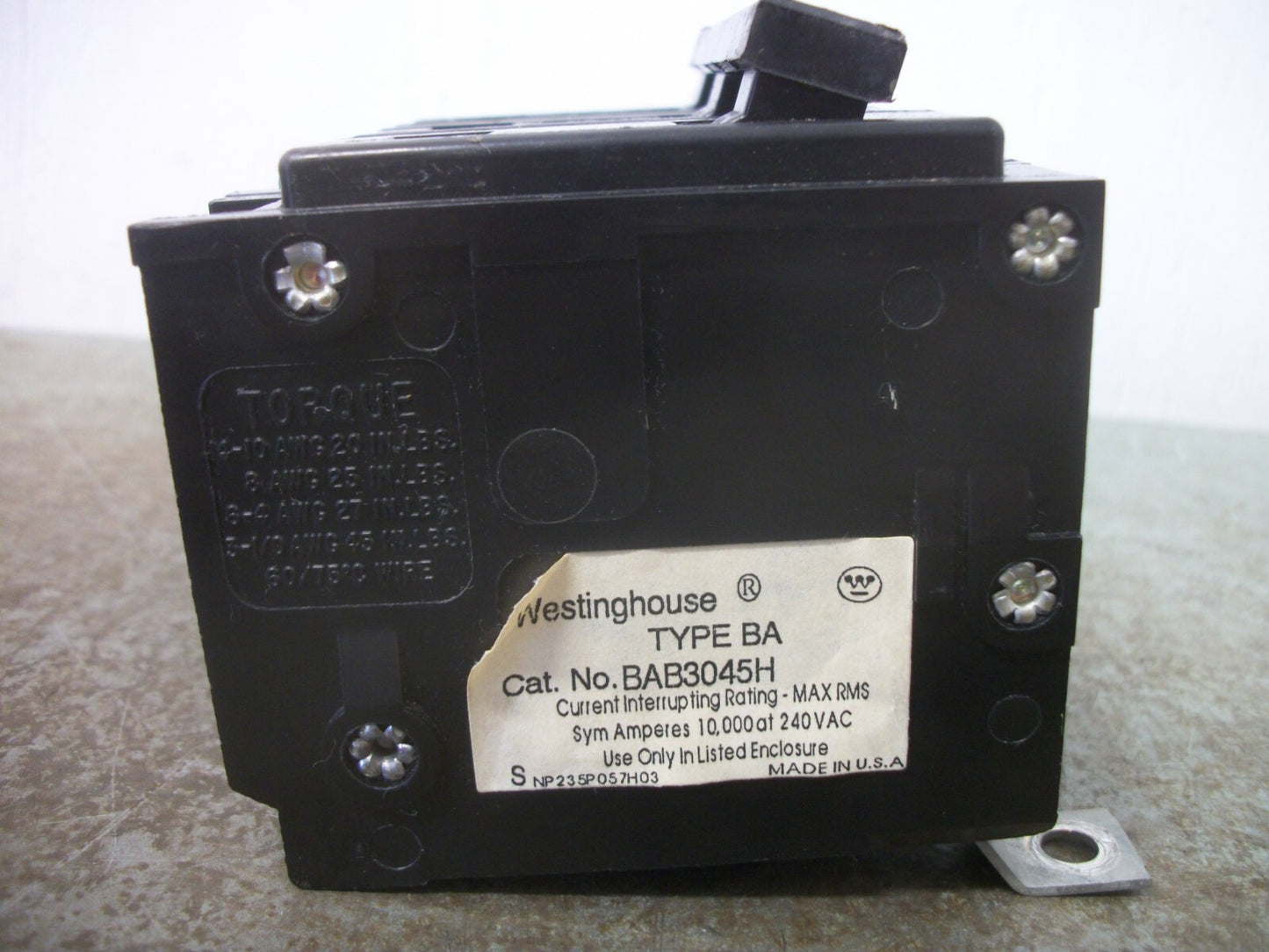 WESTINGHOUSE BA CIRCUIT BREAKER BAB3045H 45AMP 240VOLT 3POLE