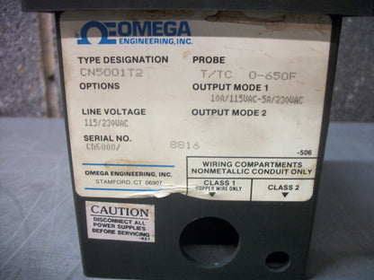 OMEGA TEMPERATURE CONTROLLER CN5001T2 0-650F 115/230VAC