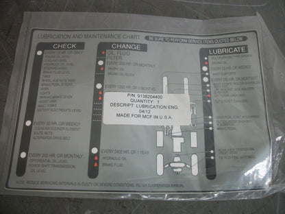 CAT LUBE CHART DECAL 9138204400 NEW
