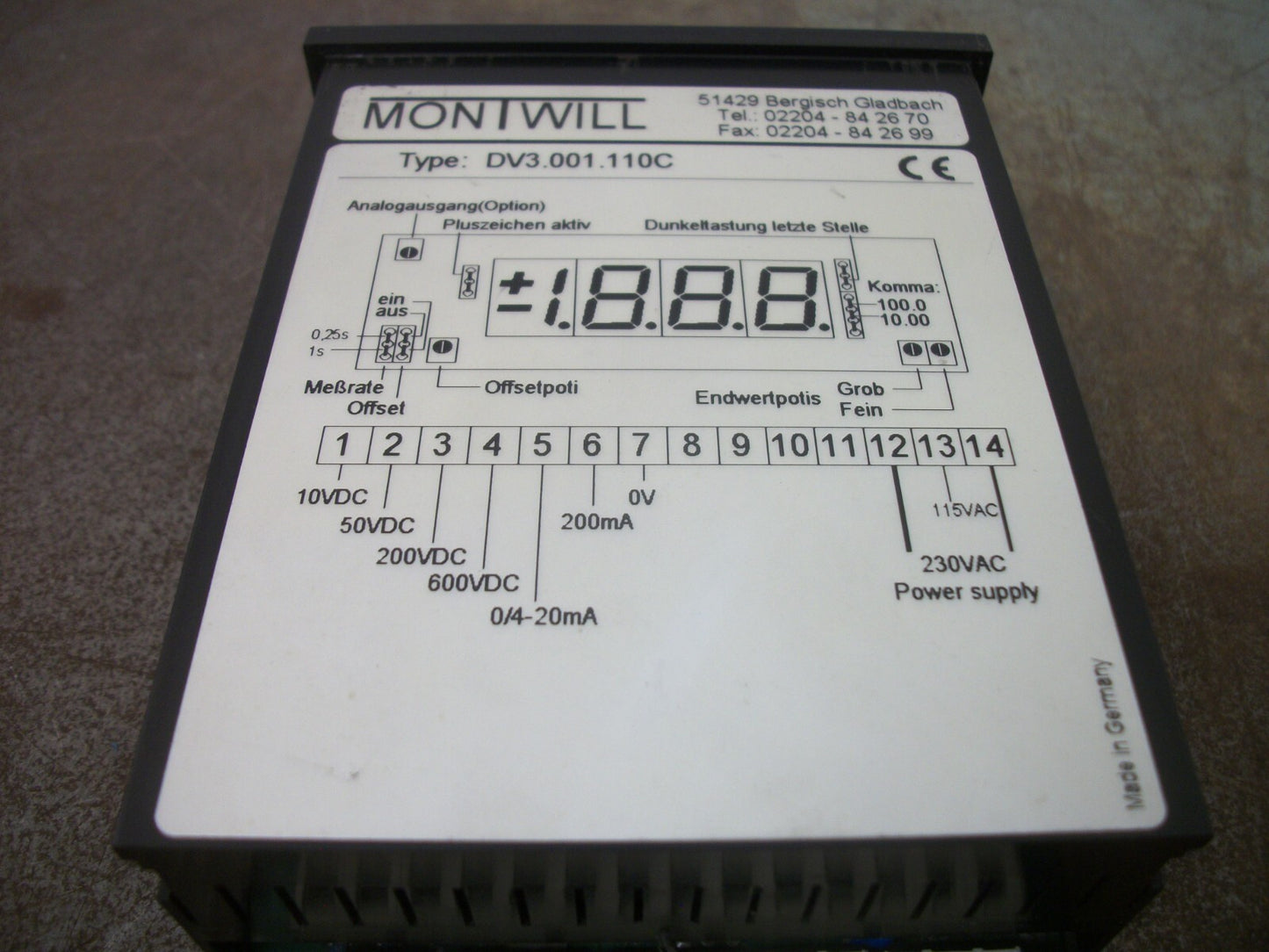 MONTWILL DIGITAL PANEL METER DV3.001.110C