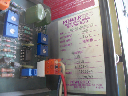 POWERTEC 15HP BRUSHLESS 2000 DC MOTOR SPEED CONTROLLER C0152.N4CH011 460VOLT 3PH