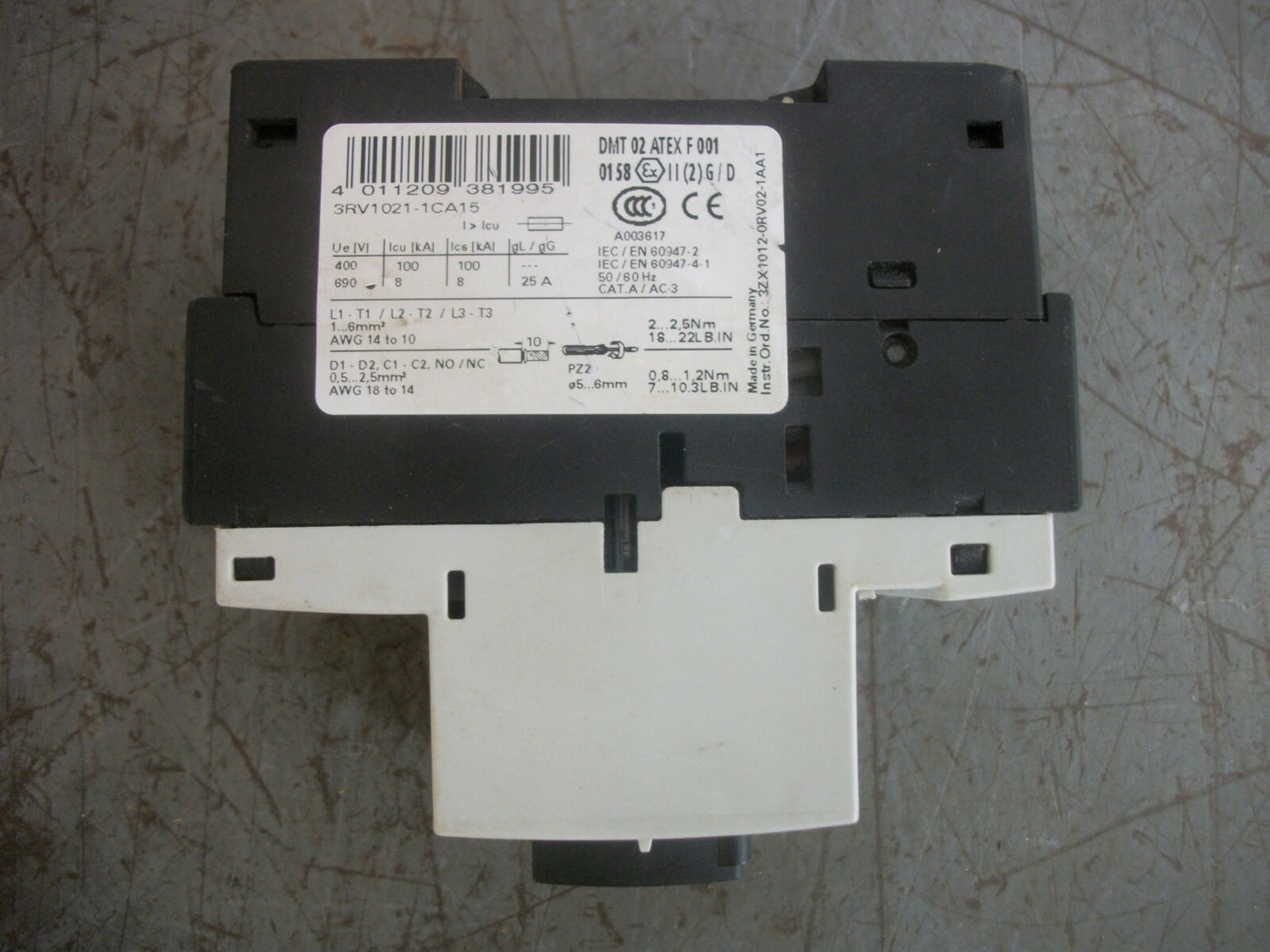 SIEMENS MOTOR CIRCUIT BREAKER 3RV1021-1CA15 1.8-2.5AMP