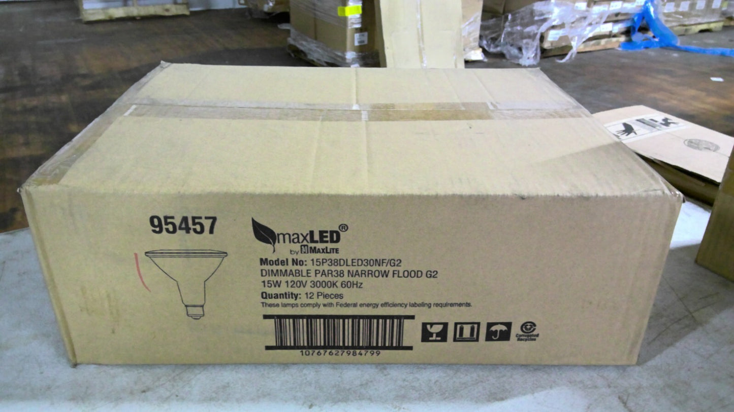 MAXLITE 95457 BOX OF 12 DIMMABLE PAR38 NARROW FLOOD G2 LAMPS 15P38DLED30NF/G2