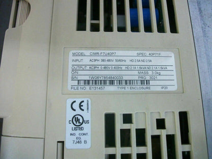 YASKAWA VARISPEED F7 1.6KVA AC DRIVE CIMR-F7U40P7 3PH 480VOLT 2.1AMP