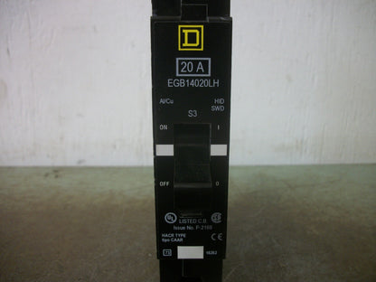 SQUARE D EGB CIRCUIT BREAKER EGB14020LH 20AMP 277VOLT 1POLE NOB