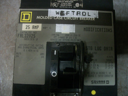 SQUARE D FAL CIRCUIT BREAKER FAL32025 25AMP 240VOLT 3POLE GRAY