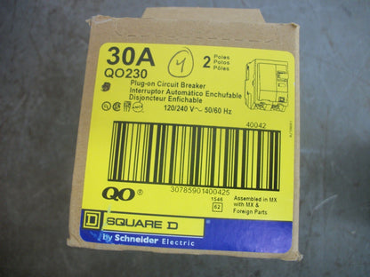 SQUARE D QO CIRCUIT BREAKER QO230 30AMP 240VOLT 2POLE NOB