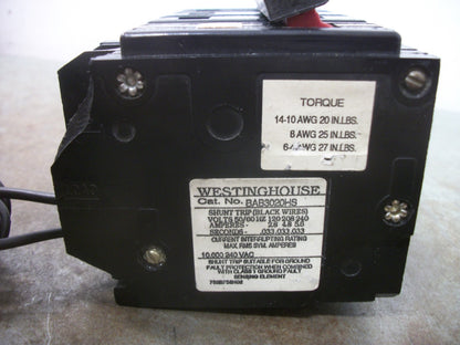 CUTLER-HAMMER BA CIRCUIT BREAKER BAB3020HS 20AMP 240VOLT 3POLE W/SHUNT CHIP NOB