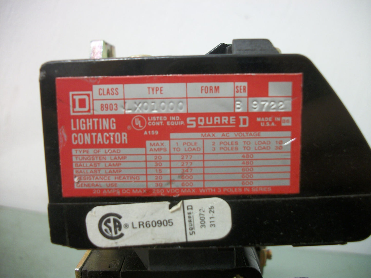 SQUARE D 30AMP 10POLE LIGHTING CONTACTOR 8903LXO1000 120VCOIL 600VOLT