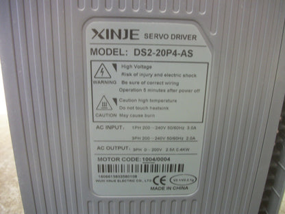 XINJE 0.4KW SERVO DRIVE DS2-20P4-AS 240VOLT 2.5AMP 3PH