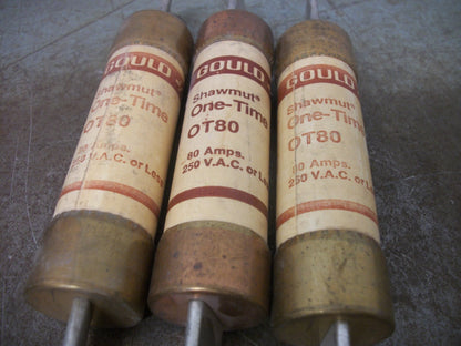 GOULD SHAWMUT LOT OF 3 ONE-TIME FUSES OT80 80AMP 250VOLT