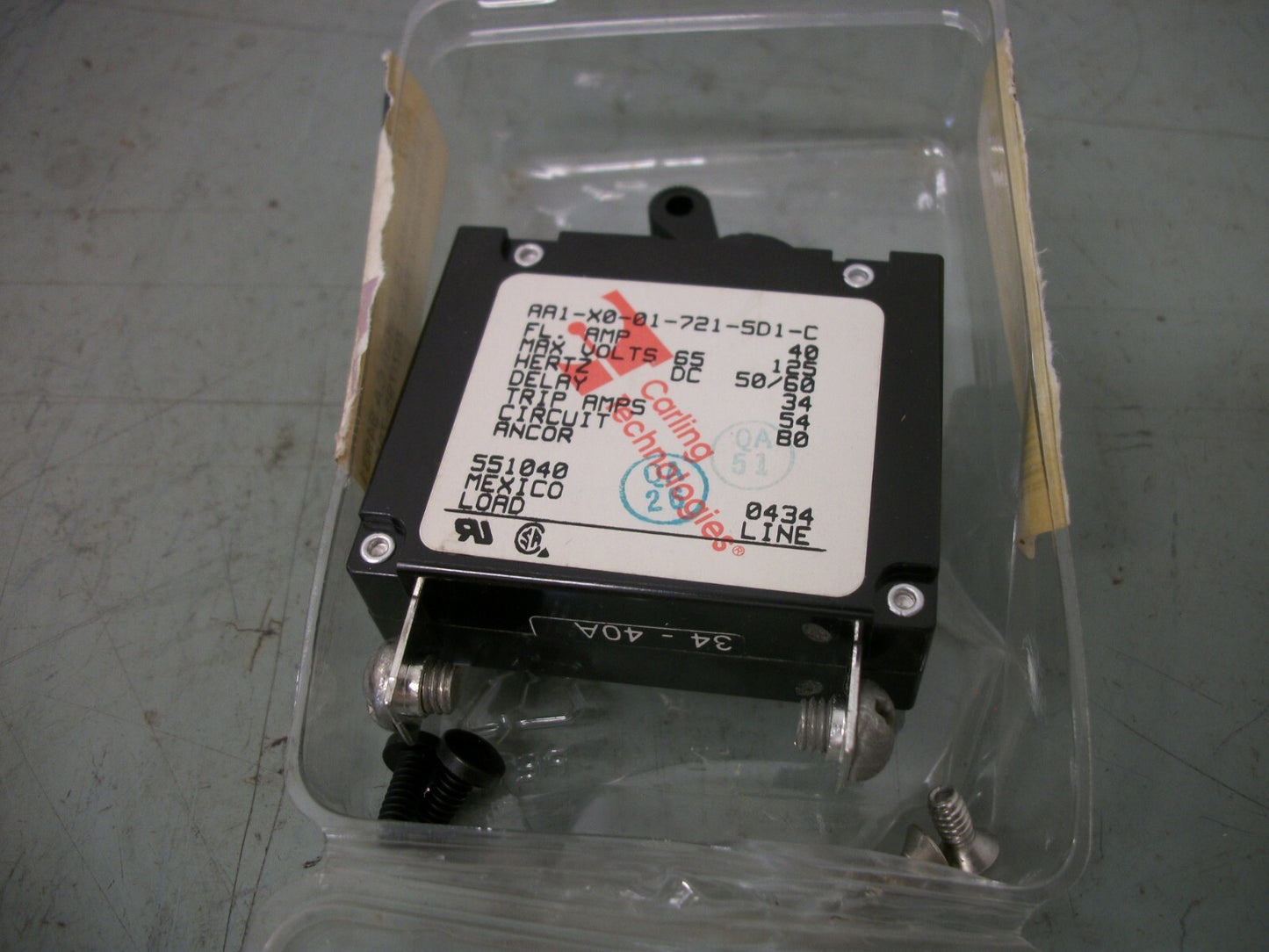 CARLING SWITCH ANCOR CIRCUIT BREAKER AA1-X0-01-721-5D1-C 40AMP 250VOLT 1POLE NEW