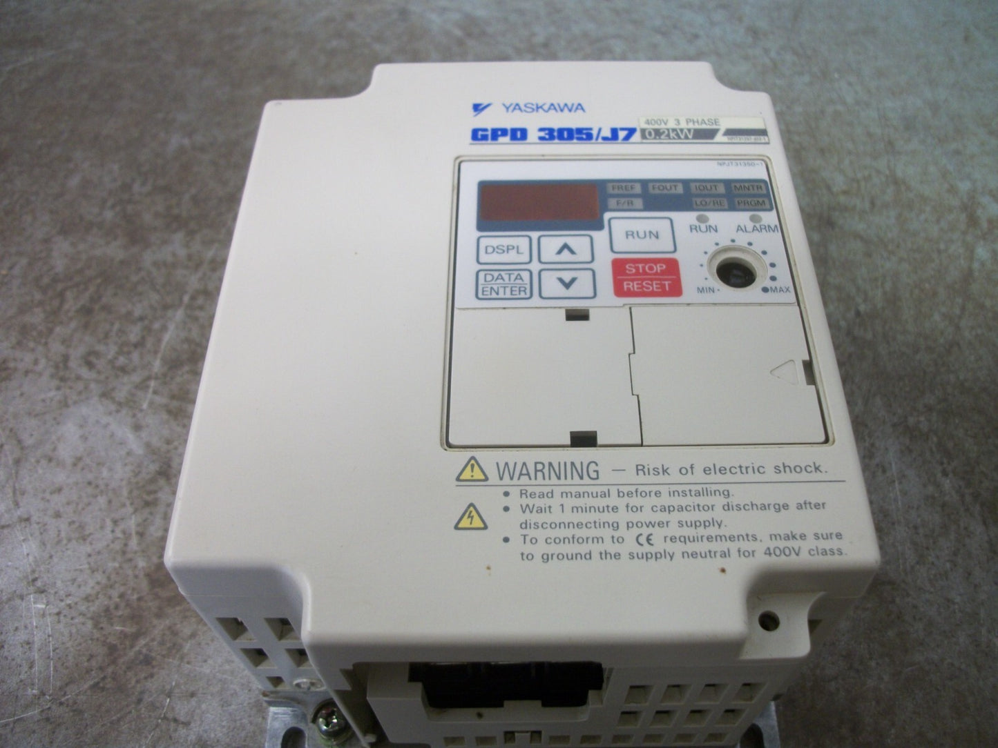 YASKAWA GPD 305/J7 0.2KW INVERTER DRIVE CIMR-J7AM40P2 460VOLT 3PH 1.2AMP