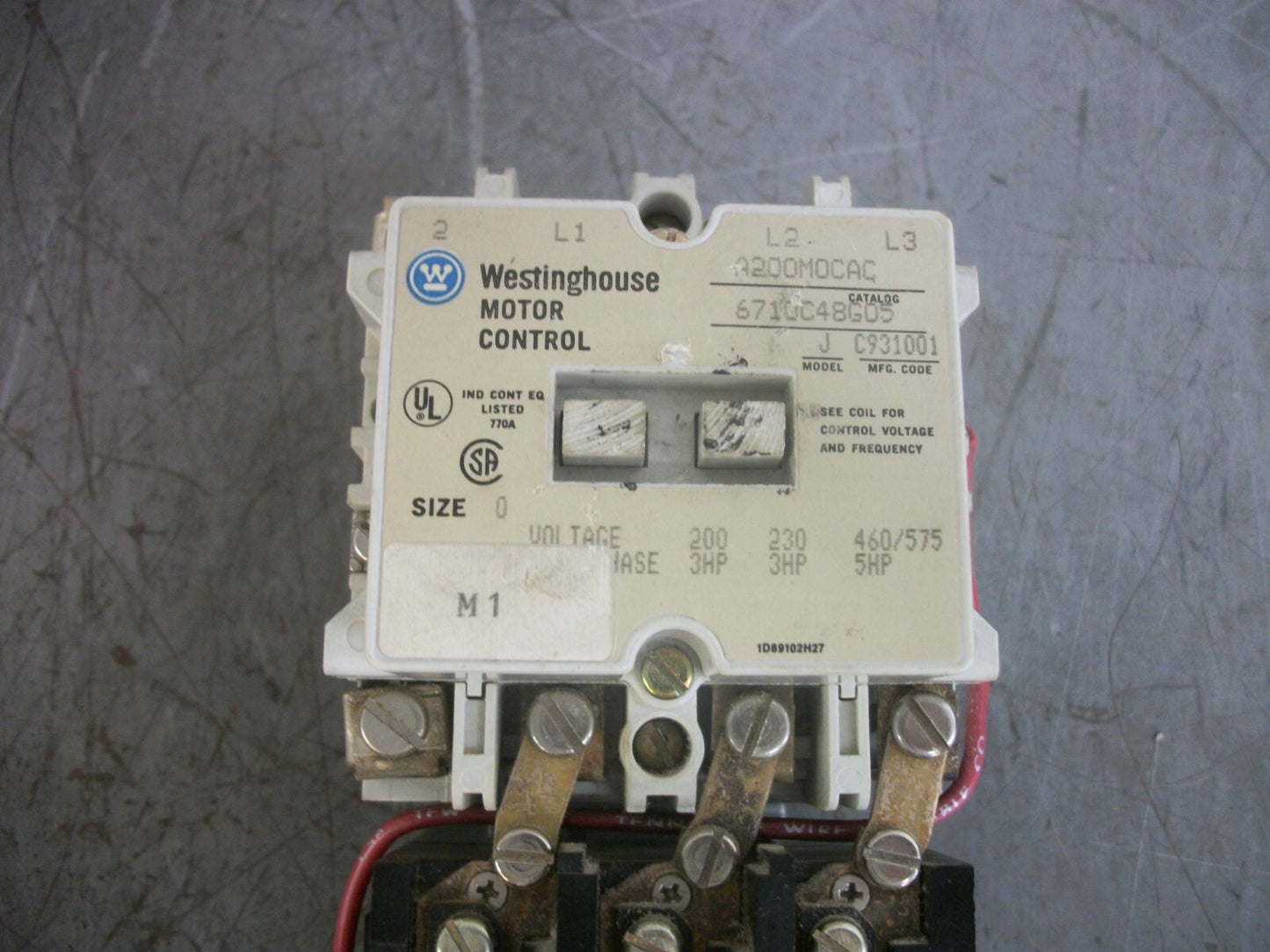 WESTINGHOUSE SIZE 0 MOTOR STARTER A200M0CAC 120VCOIL 3PH 600V 5HP WHITE