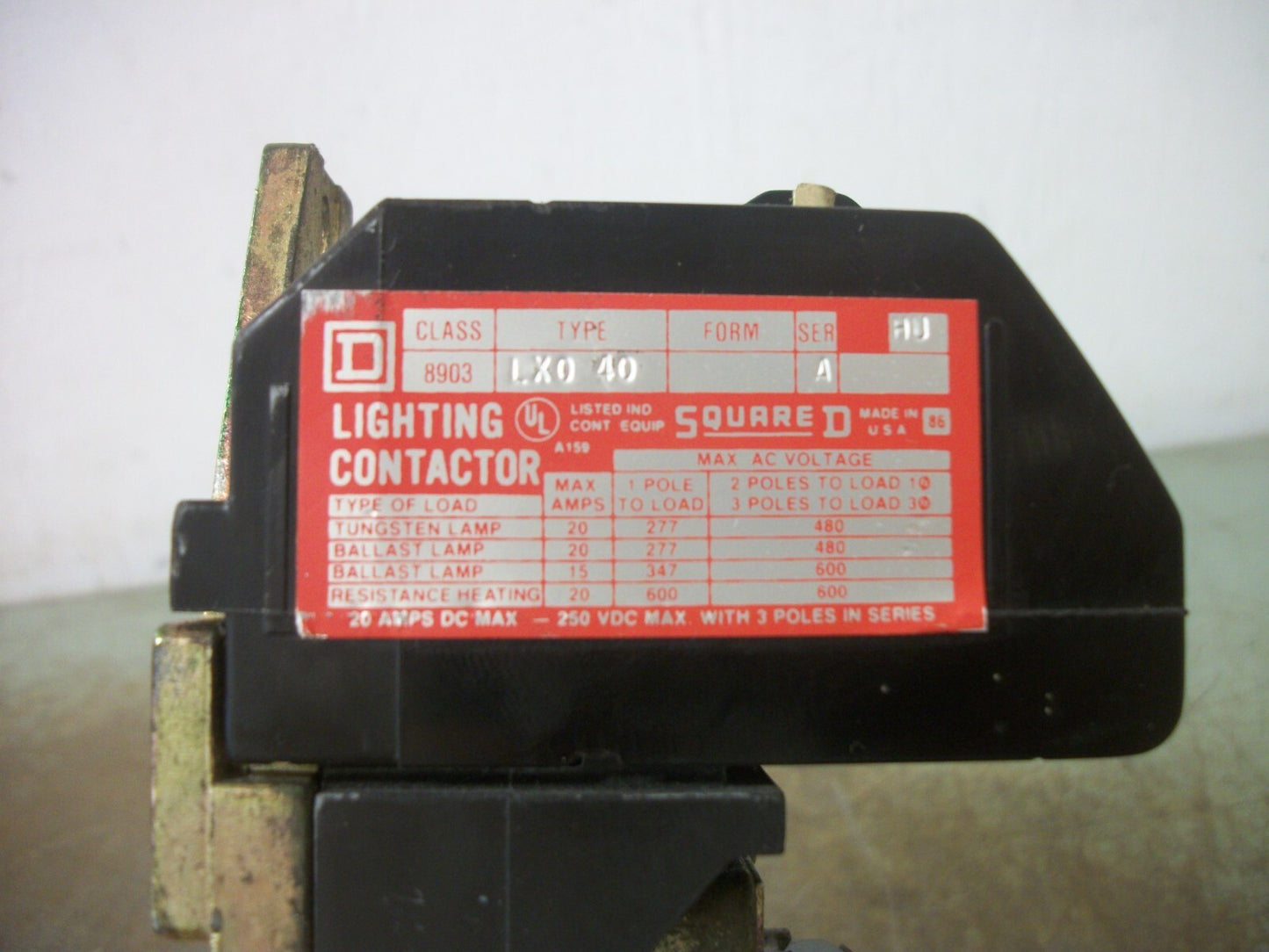 SQUARE D 20AMP 4POLE LIGHTING CONTACTOR 8903LX040 120VCOIL