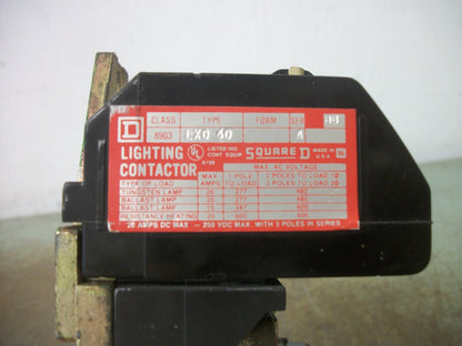 SQUARE D 20AMP 4POLE LIGHTING CONTACTOR 8903LX040 120VCOIL
