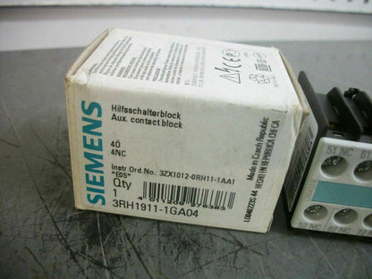 SIEMENS 4N.C. AUXILIARY CONTACT BLOCK 3RH1911-1GA04 NIB