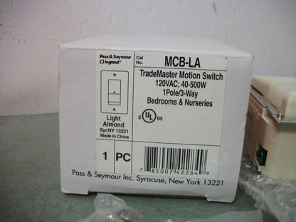 PASS & SEYMOUR TRADEMASTER MOTION SWITCH MCB-LA 120VAC 40-500W 1POLE 3WAY NIB
