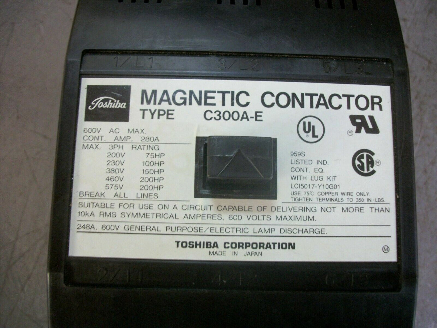 MITSUBISHI CONTACTOR C300A-E 280AMP 240VCOIL 3PH 600V 200HP