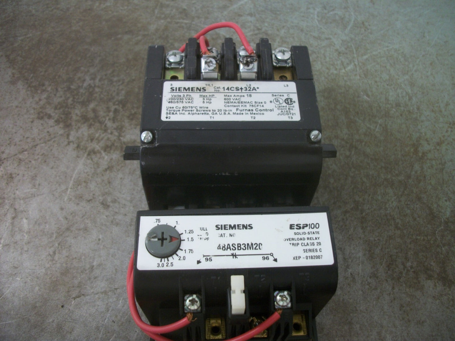 SIEMENS SIZE 0 MOTOR STARTER 14CS+32A* 220-240/440-480VCOIL 18AMP 3PH 600V 5HP