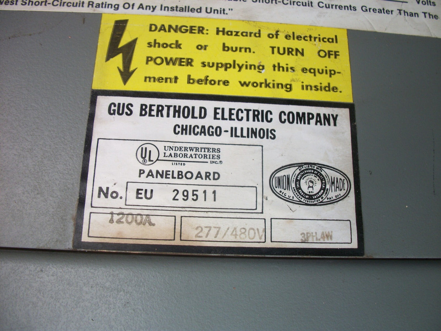 GUS BERTHOLD LOAD CENTER PANELBOARD EU29511 1200AMP 277/480VOLT 3PH 4W