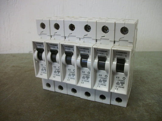 SIEMENS LOT OF 6 MINI CIRCUIT BREAKERS 5SX21C2 2AMP 230/400VOLT 1POLE