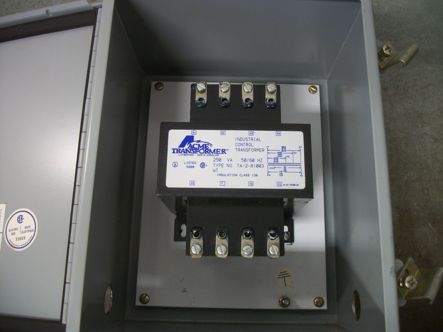 ACME ENCL 250VA 1PH TRANSFORMER TA-2-81003 HV 220X600 LV 90/120