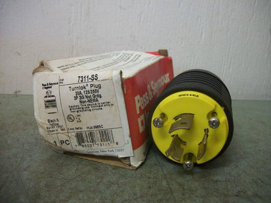 PASS & SEYMOUR TURNLOCK PLUG 7311-SS 20AMP 125/250VOLT 3P 3W NIB