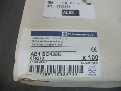 TELEMECANIQUE BOX OF 100 4mm2 DISCONNECT TERM BLOCKS AB1SC435U NIB