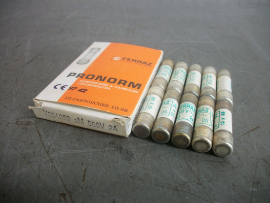 FERRAZ-SHAWMUT BOX OF 10 PRONORM FUSES Y094252 2AMP 500VOLT NIB
