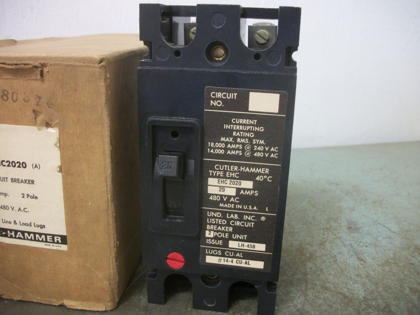 CUTLER-HAMMER EHC CIRCUIT BREAKER EHC2020 20AMP 480VOLT 2POLE NIB