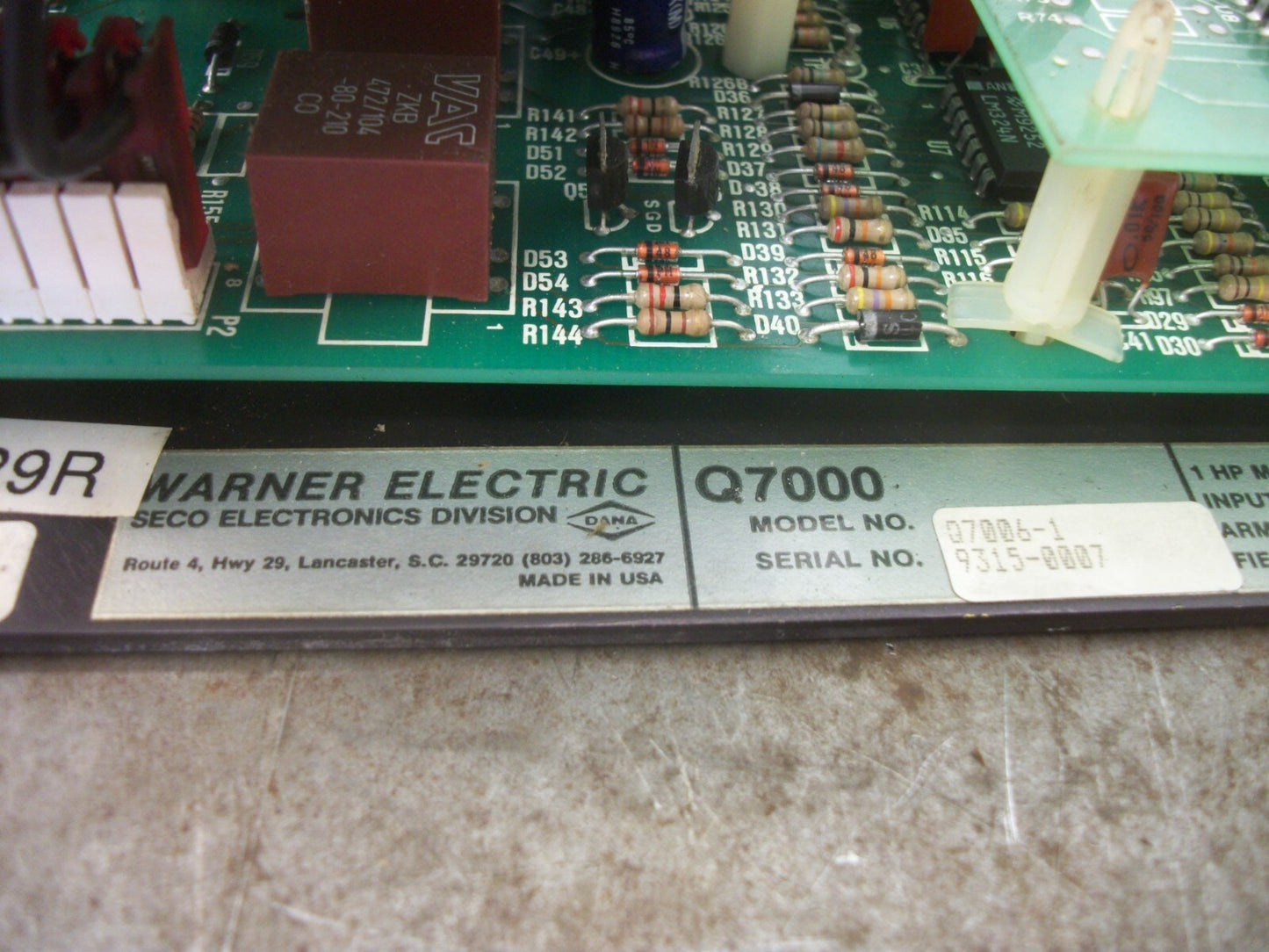 WARNER ELECTRIC SECO Q7000 1HP DC DRIVE Q7006-1 90/180VDC ARM 100/200VDC FIELD