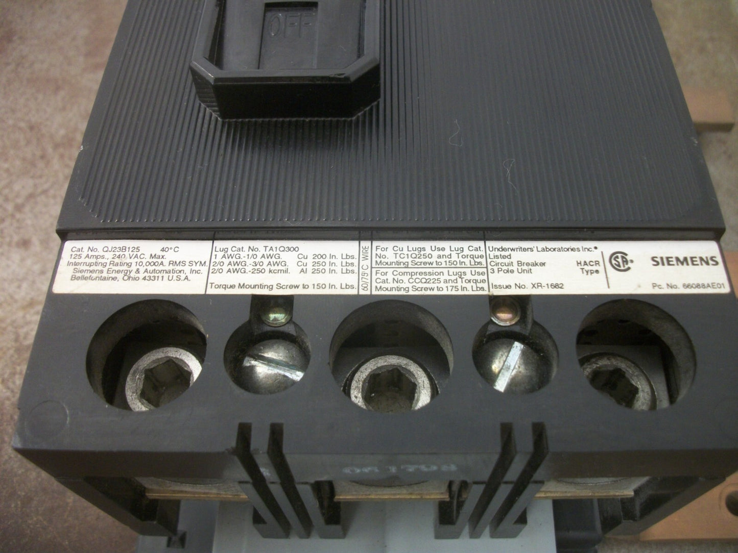 SIEMENS QJ CIRCUIT BREAKER QJ23B125 125AMP 240VOLT 3POLE W/HARDWARE