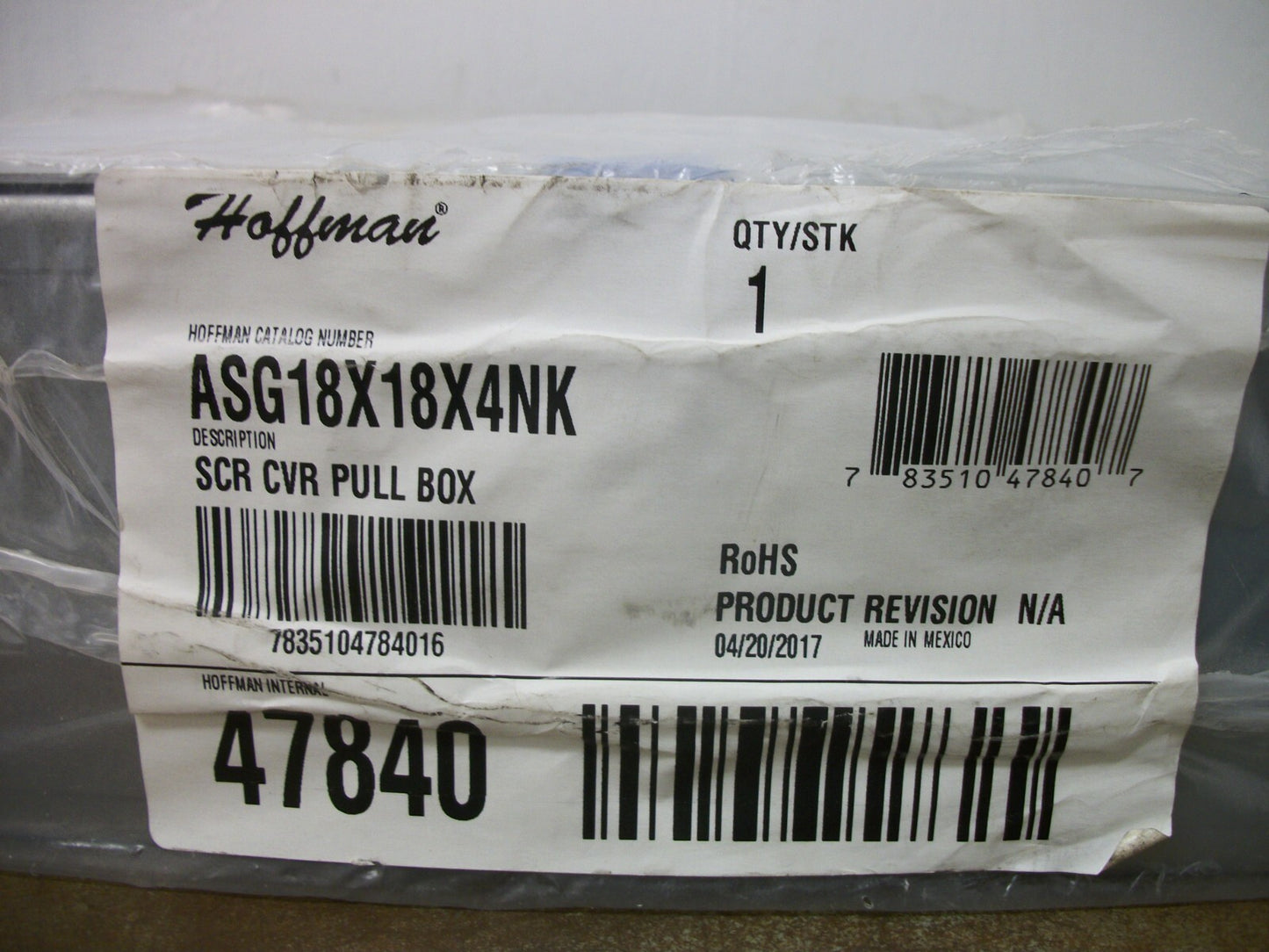 HOFFMAN 18 X 18 X 4 SCREW COVER PULL BOX ENCLOSURE ASG18X18X4NK NEW