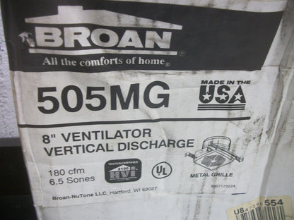 BROAN 8" VERTICAL DISCHARGE VENTILATOR 505MG 180CFM 6.5SONES NIB
