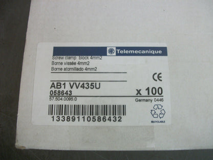 TELEMECANIQUE BOX OF 100 4mm2 SCREW CLAMP TERMINAL BLOCKS AB1VV435U NIB