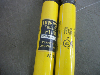 BUSSMANN LOT OF 2 LOW-PEAK FUSES LPS-RK-1-1/4SP 1-1/4AMP 600VOLT NOB