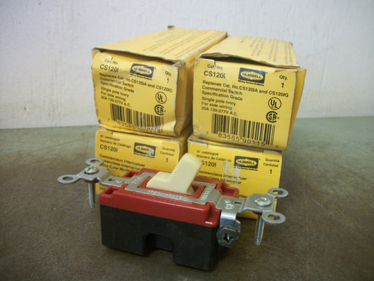 HUBBELL LOT OF 4 IVORY 1POLE COMMERCIAL SWITCHES CS120I 20AMP 120/277VOLT