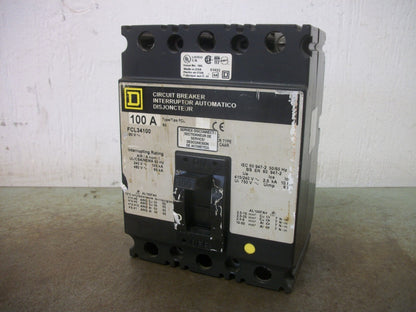 SQUARE D FCL CIRCUIT BREAKER FCL34100 100AMP 480VOLT 3POLE GRAY