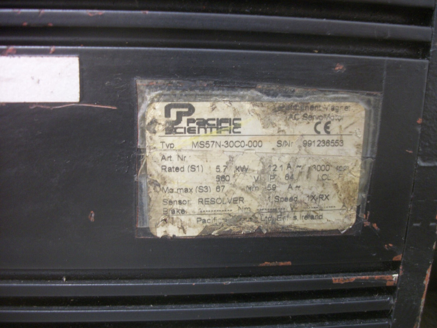 PACIFIC SCIENTIFIC 5.7KW AC SERVO MOTOR MS57N-30C0-000 580VOLT 3000RPM