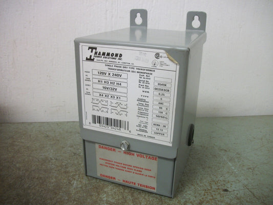 HAMMOND 0.25KVA 1PH TRANSFORMER TYPE 3R QC25ESCB HV 120X240 LV 16/32