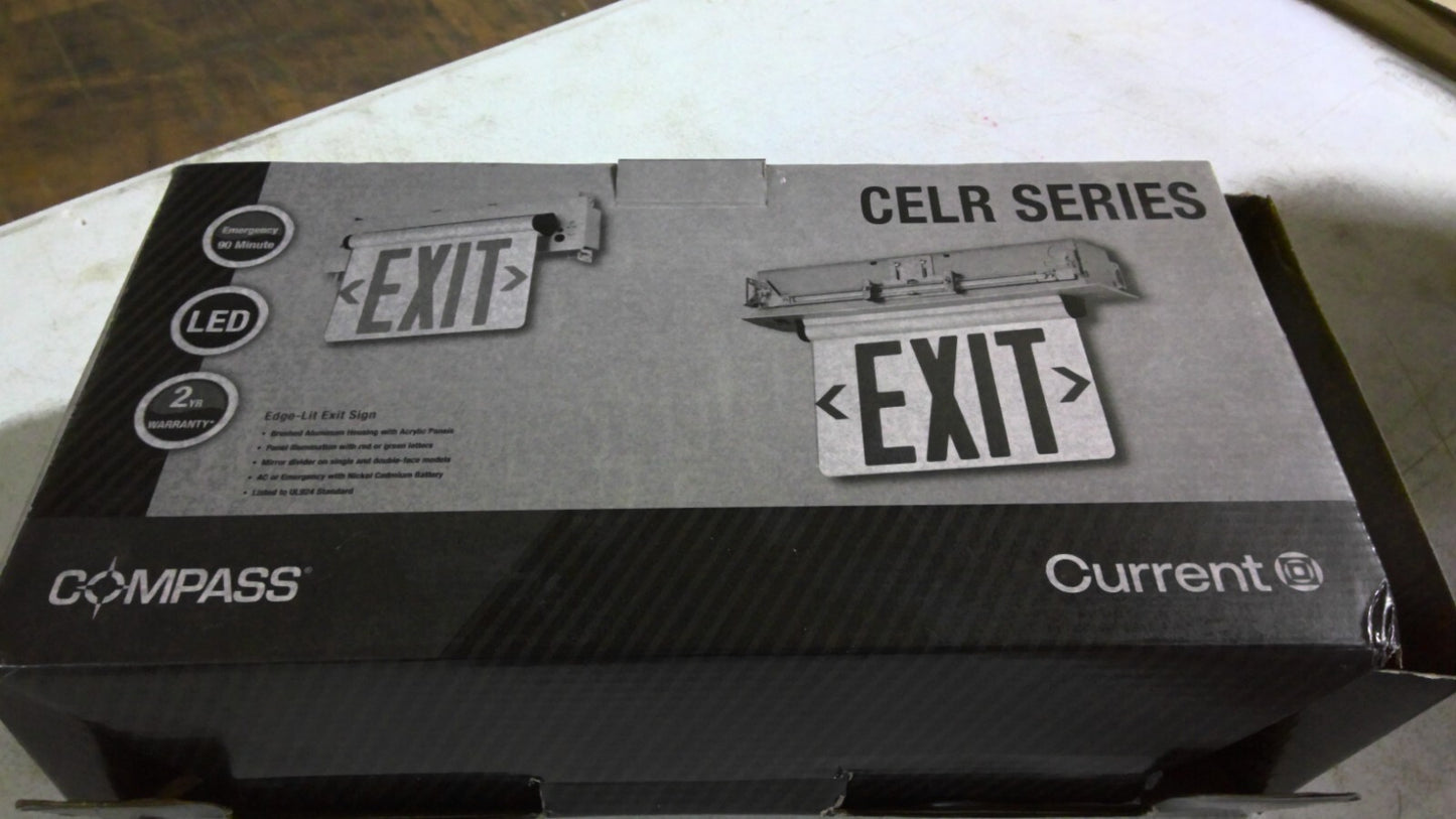 COMPASS CELR SERIES RECESSED MOUNT SINGLE FACE RED LETER EXIT SIGN CELR1RNE NIB