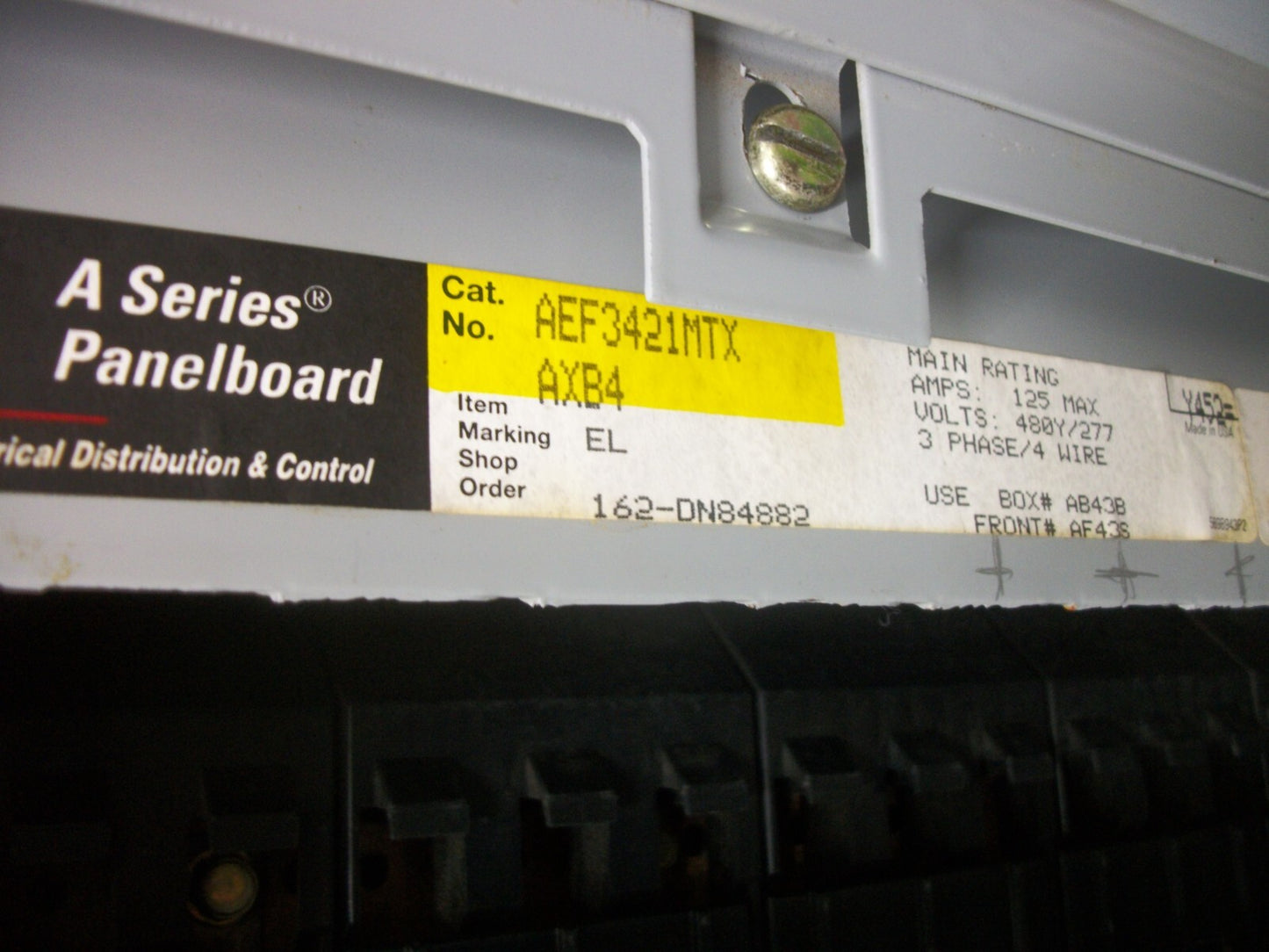 GE A SERIES LOAD CENTER PANELBOARD AEF3421MTX 125AMP 480Y/277VOLT 3PH