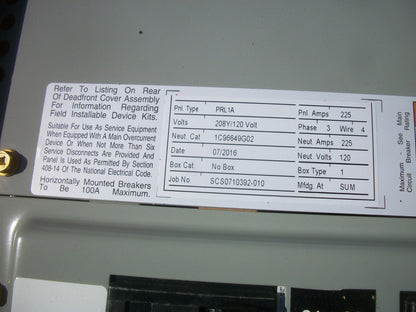 CUTLER-HAMMER PRL1A PANELBOARD INTERIOR 1C96649G02 225A 208Y/120V 3PH NIB